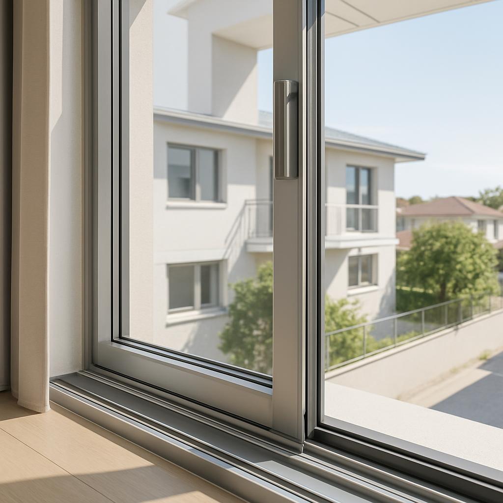 The image is a photo of an interior room with a window overlooking a residential street, and depicts an image that shows w...